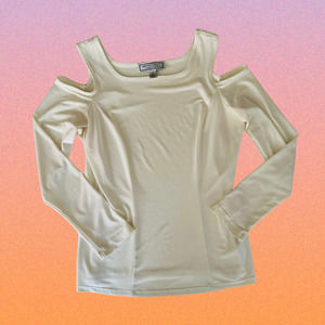 Cream Knit Cut Out‎ Shoulder Top by Simonton Says